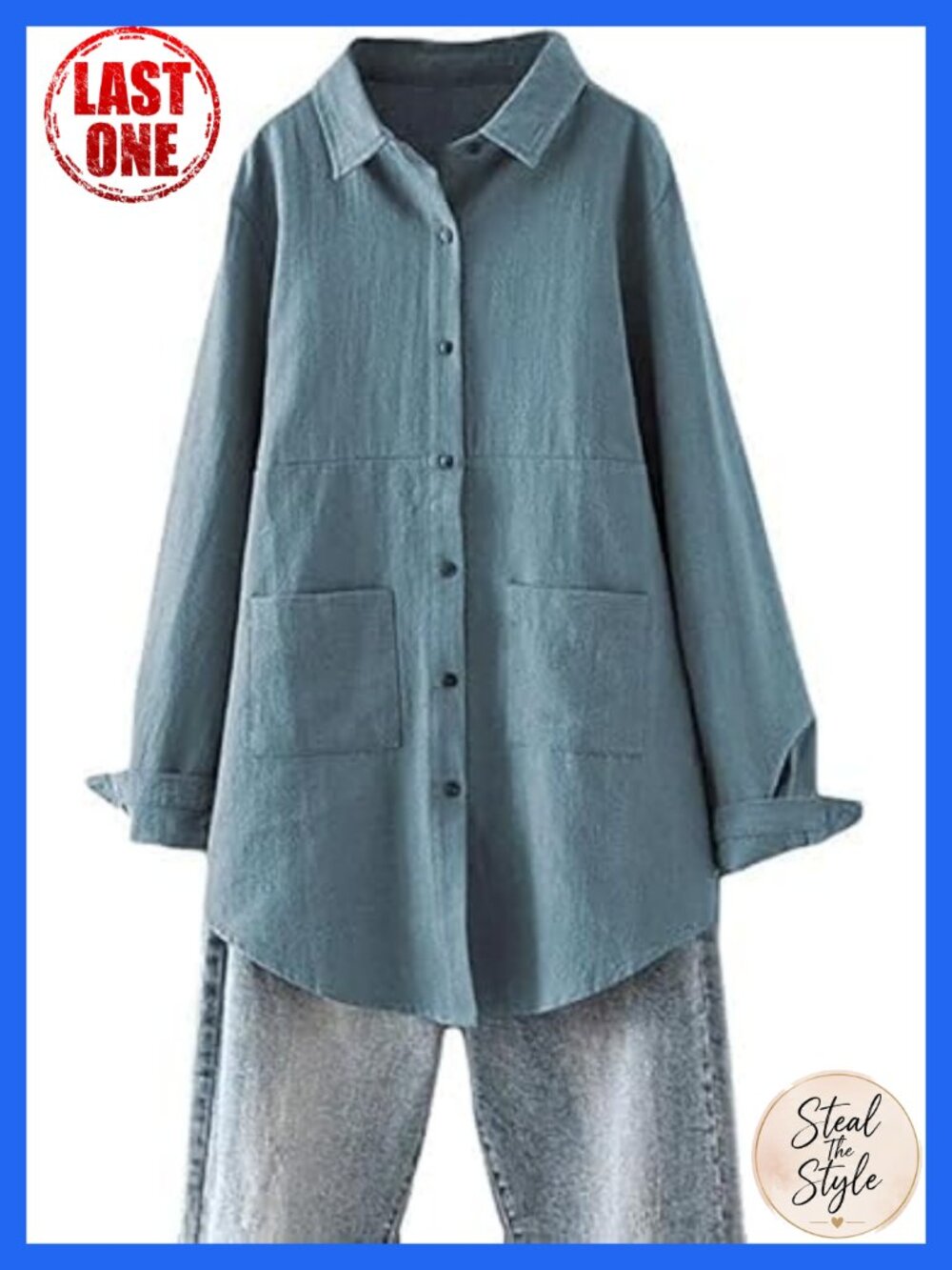 Women's 100% Linen Tunic Shirt Button Down Long Sleeve Loose Fit Blouse